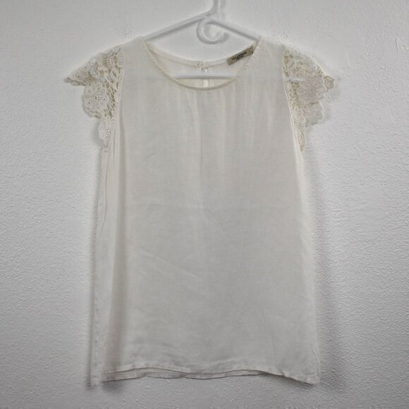 Viola Borghi Cap Sleeve Linen Blouse Size Small Color Cream Gently Used - Picture 2 of 5
